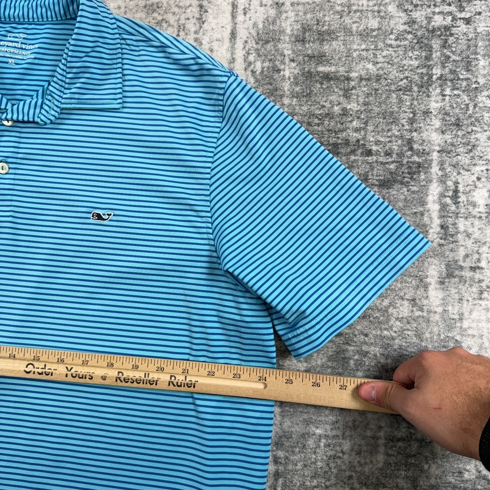 Vineyard Vines Polo Shirt Mens XL Blue Striped Golf Performance Travel Stretch - Picture 8 of 10